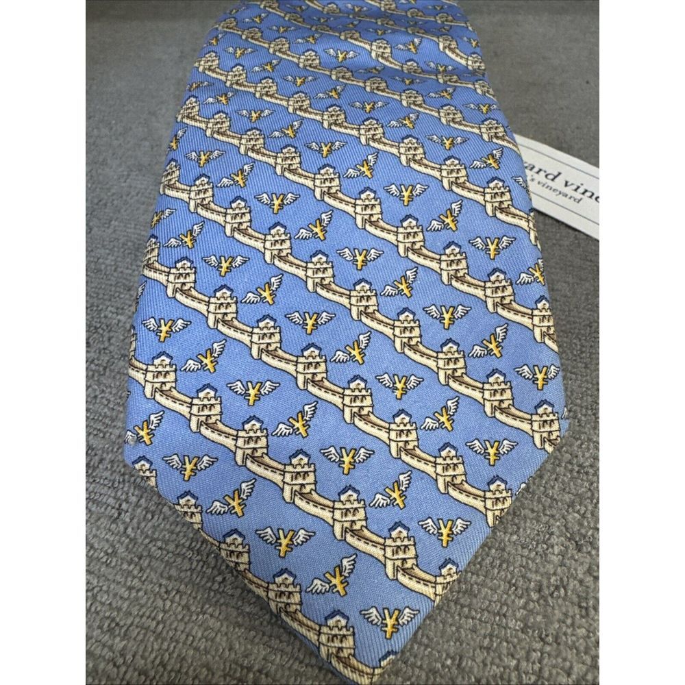 VINEYARD VINES Van Eck Globa Blue Great Wall of China Flying Renminbi Tie NWT